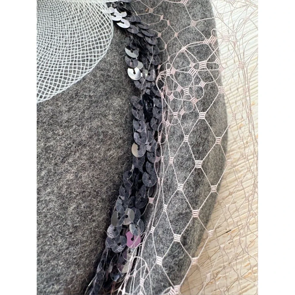 VTG Gray Wool Pillbox Mesh Veil Fascinator Hat